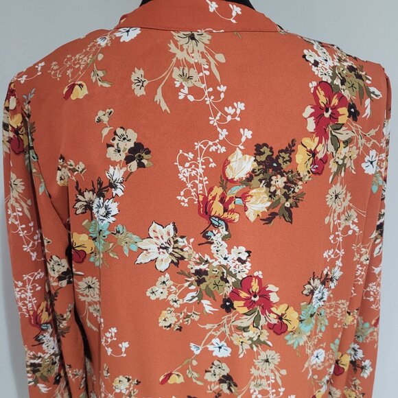 Emma & Michele Womens Floral Dropwaist Long Sleeve Dress Size Medium Orange Boho - Picture 7 of 13